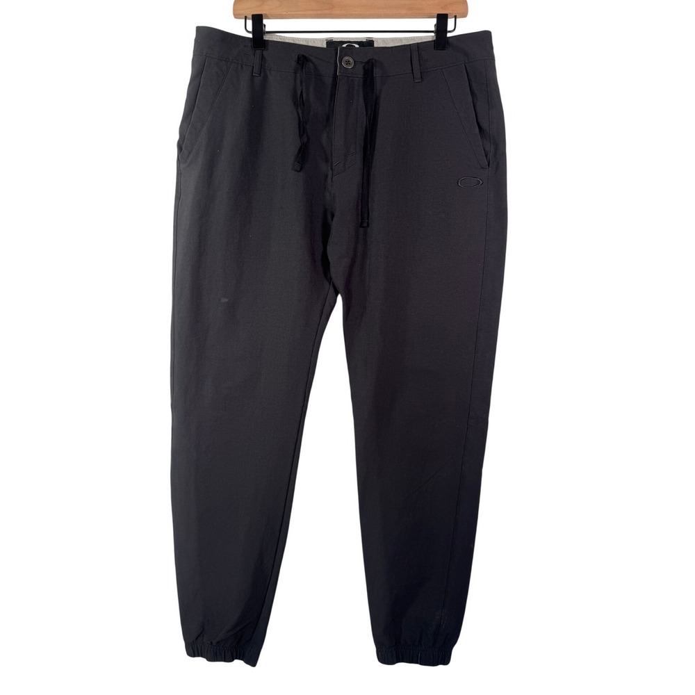 VTG Oakley Mens Black Jogger Pants 34W 32L Drawstring Performance Athletic